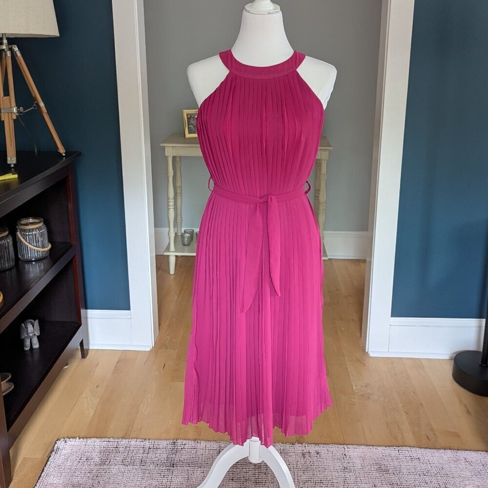 Club L London Pink Pleated Women's Midi Dress Semi Formal Size 4 - Picture 3 of 11
